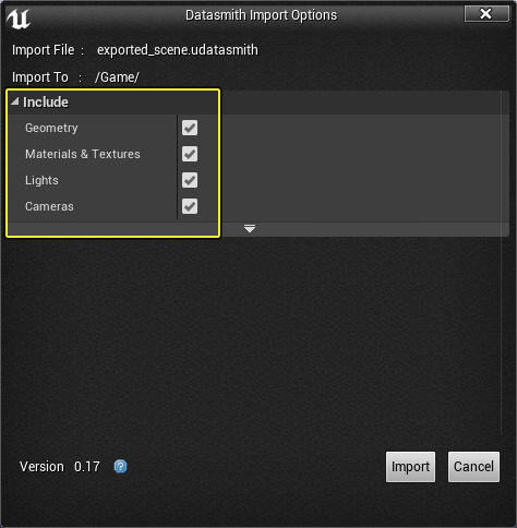 Content importing from Datasmith file