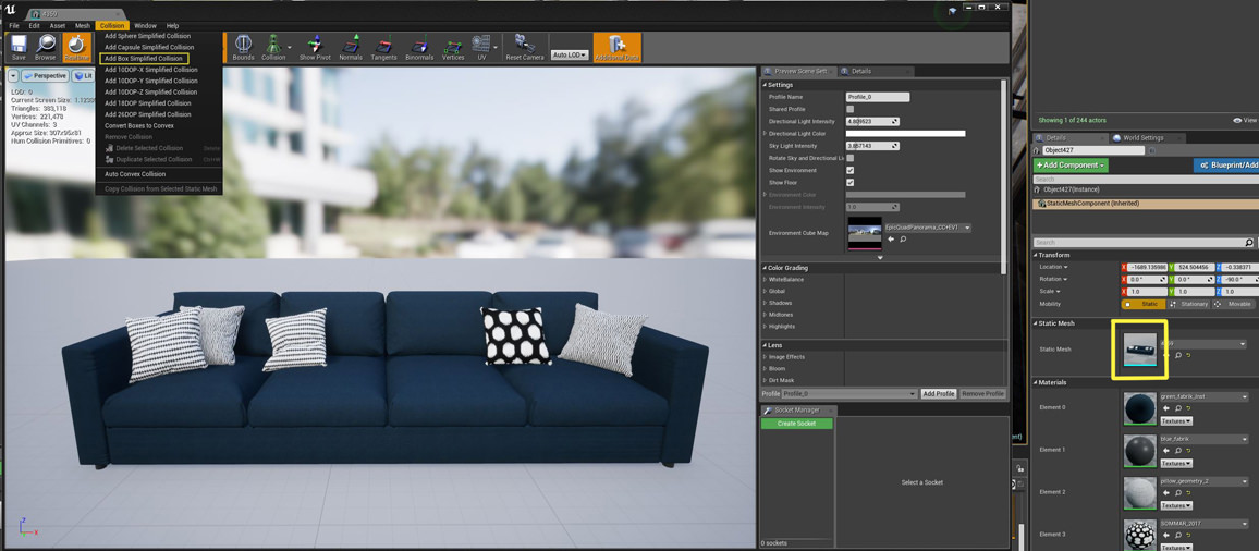 Set object collision in Unreal Studio plugin