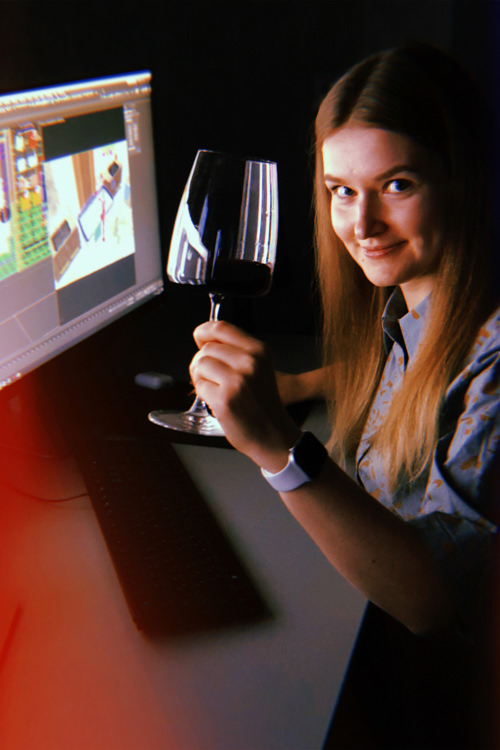 CG artist Nastya drinking wine