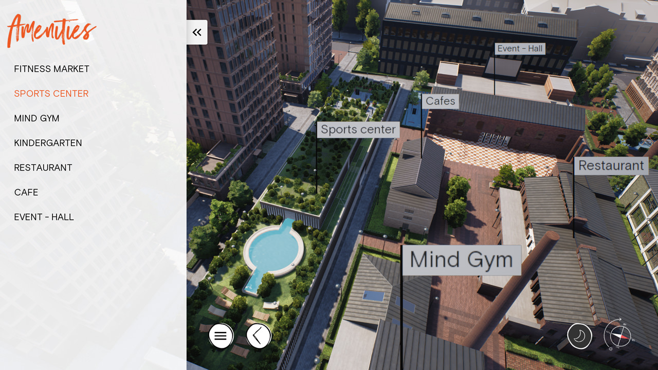Amenities section for the on-site facilities in the custom-built 3D marketing software L-Touch