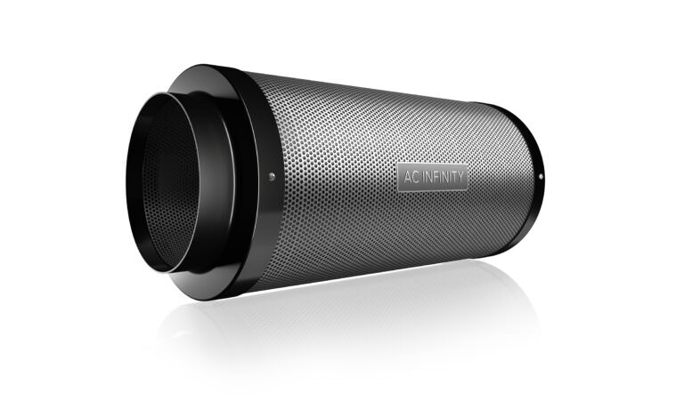 Realistic 3D visualization of black duct carbon filter on white background