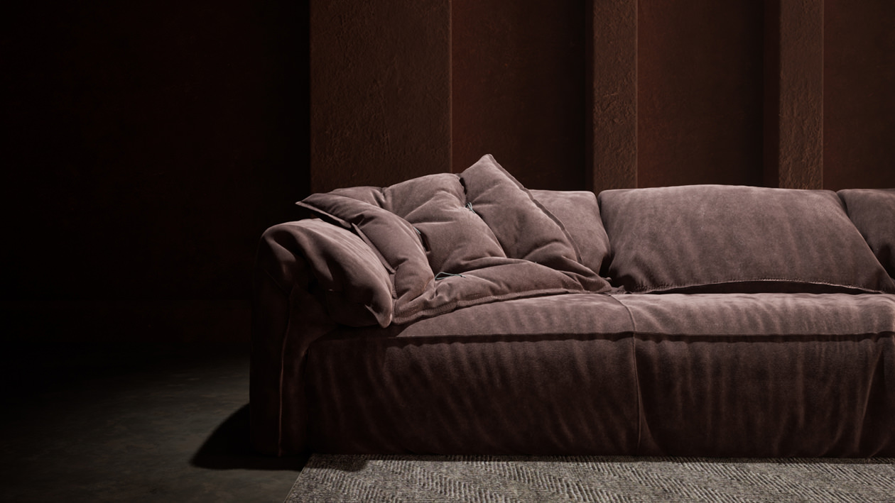 Screenshot of virtual product configurator L-ROOM with brown Baxter furniture
