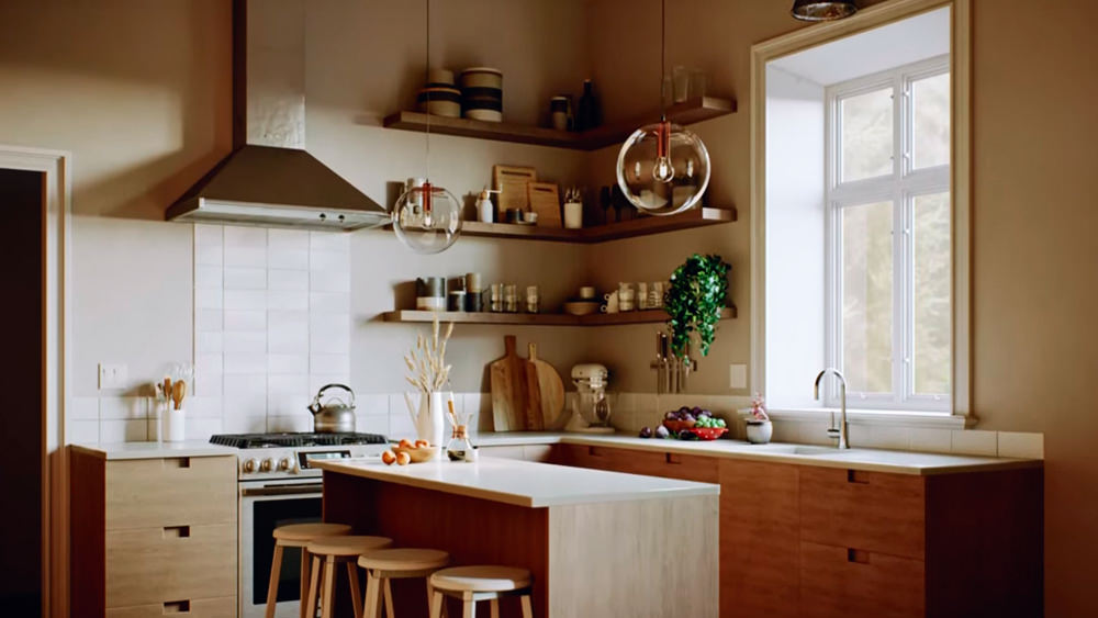 3D animated video of modern kitchen interior