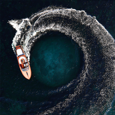 Speed boat in sea water video animation top view 