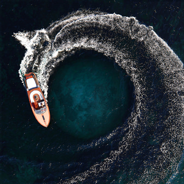 Speed boat in sea water video animation top view