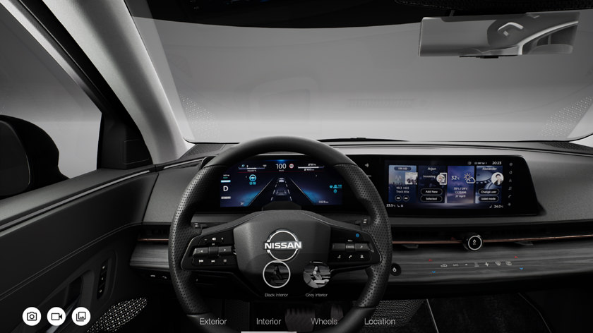 Dark vehicle interior with black wheel in customization software L-DRIVE