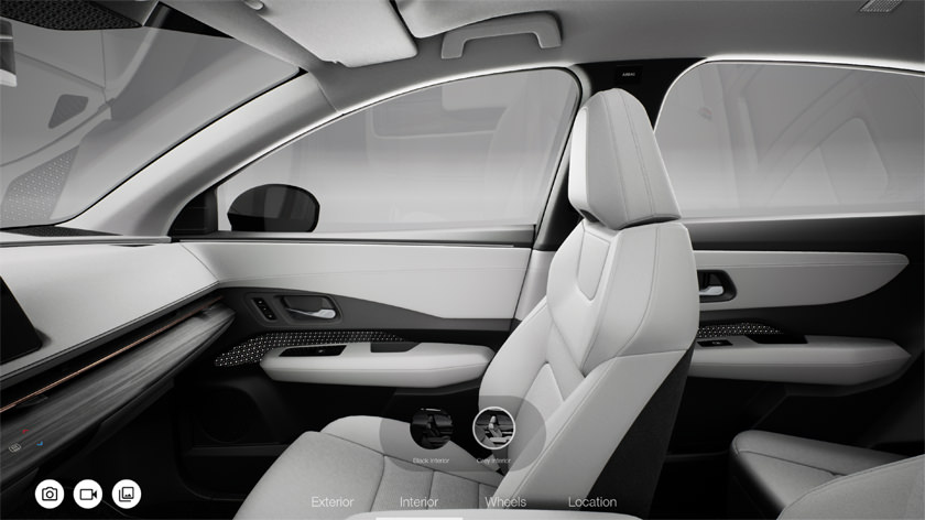 Car interior with white leather in interactive vehicle interior configuration software