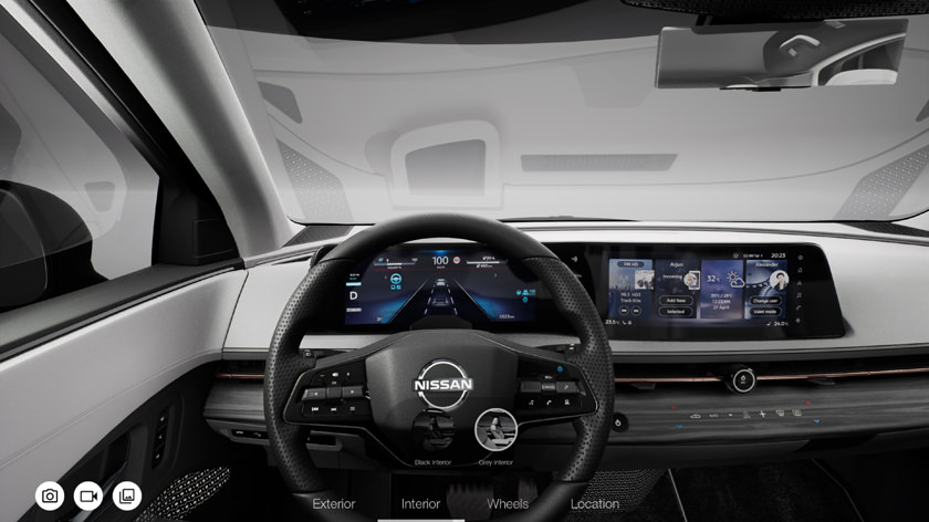 Grey vehicle interior with black wheel in configuration software L-DRIVE