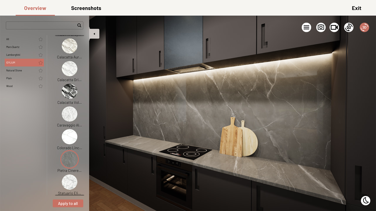 Customized kitchen with dark marble surface