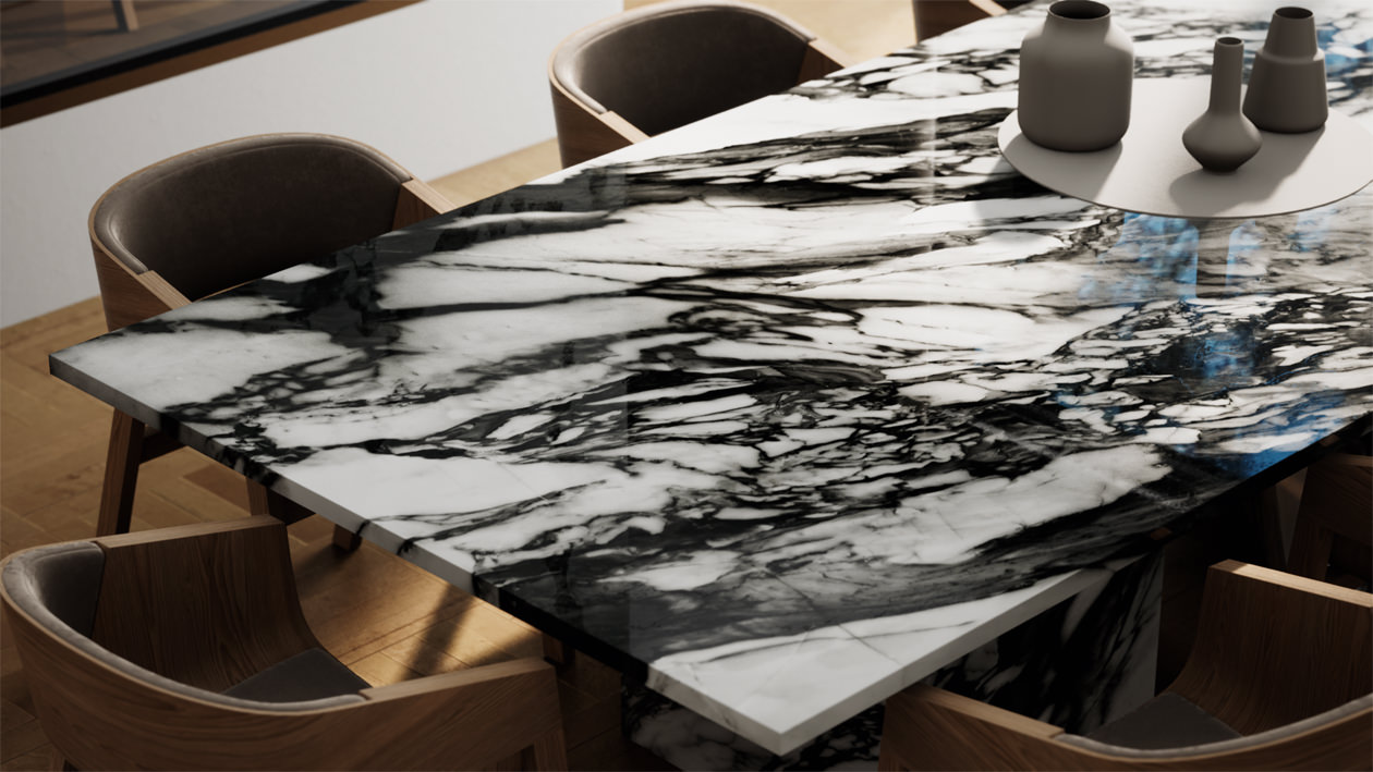 Striped marble table surface