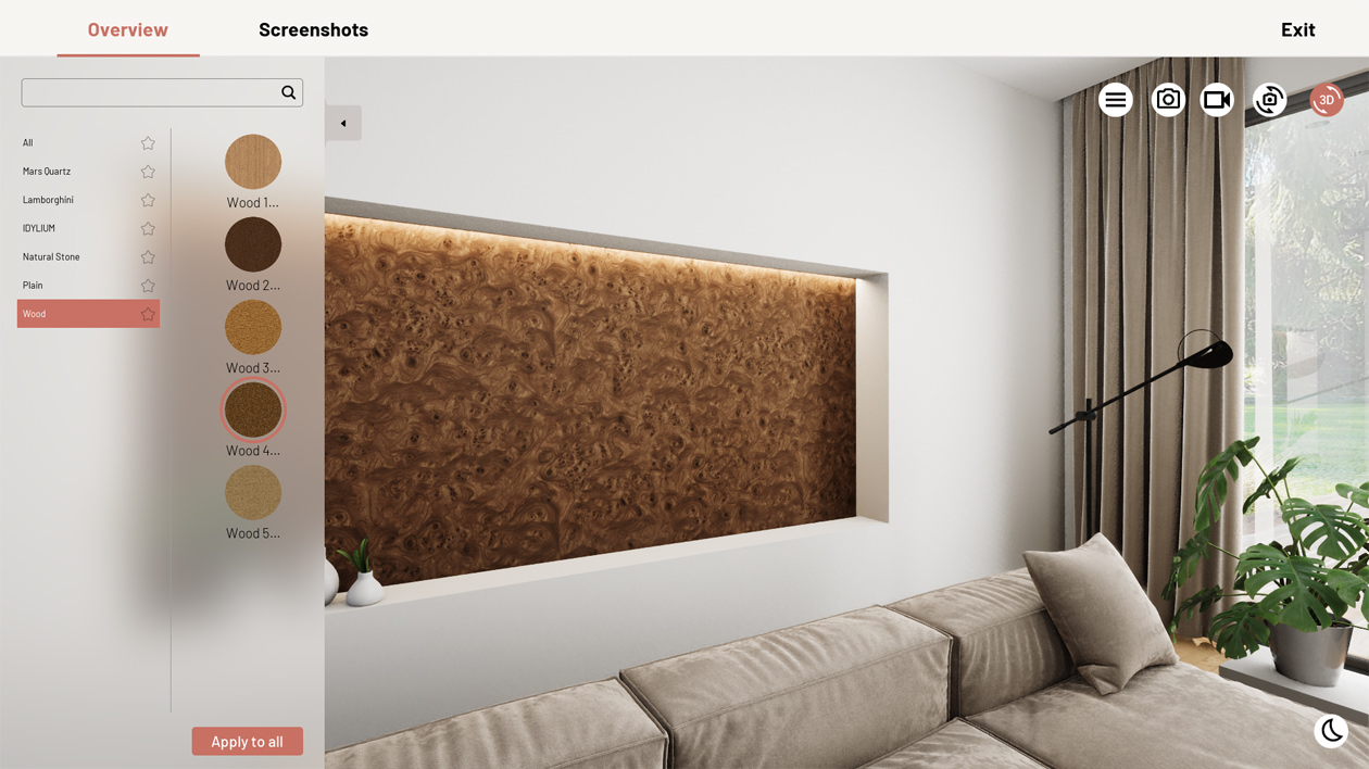 Wooden stone surface applied on wall in 3D customizer