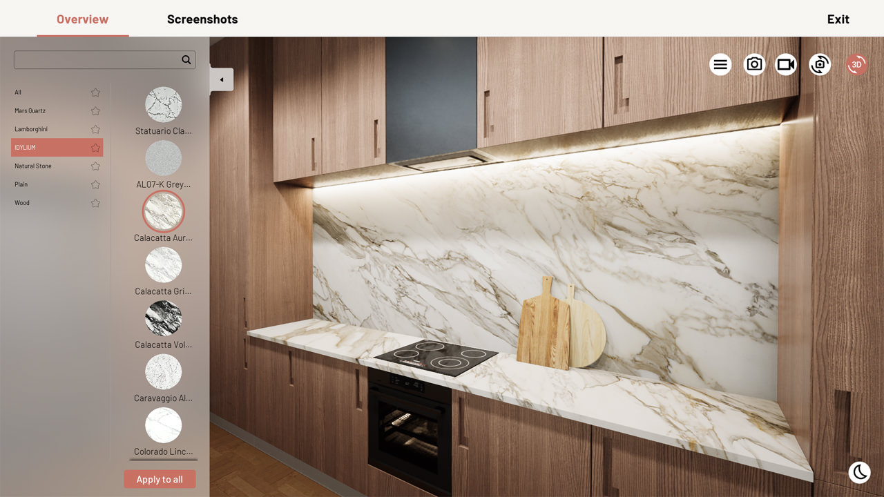 Customized kitchen with brown wood marble surface