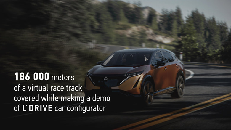 186000 meters of virtual race track covered in virtual test drive of L-DRIVE car configurator