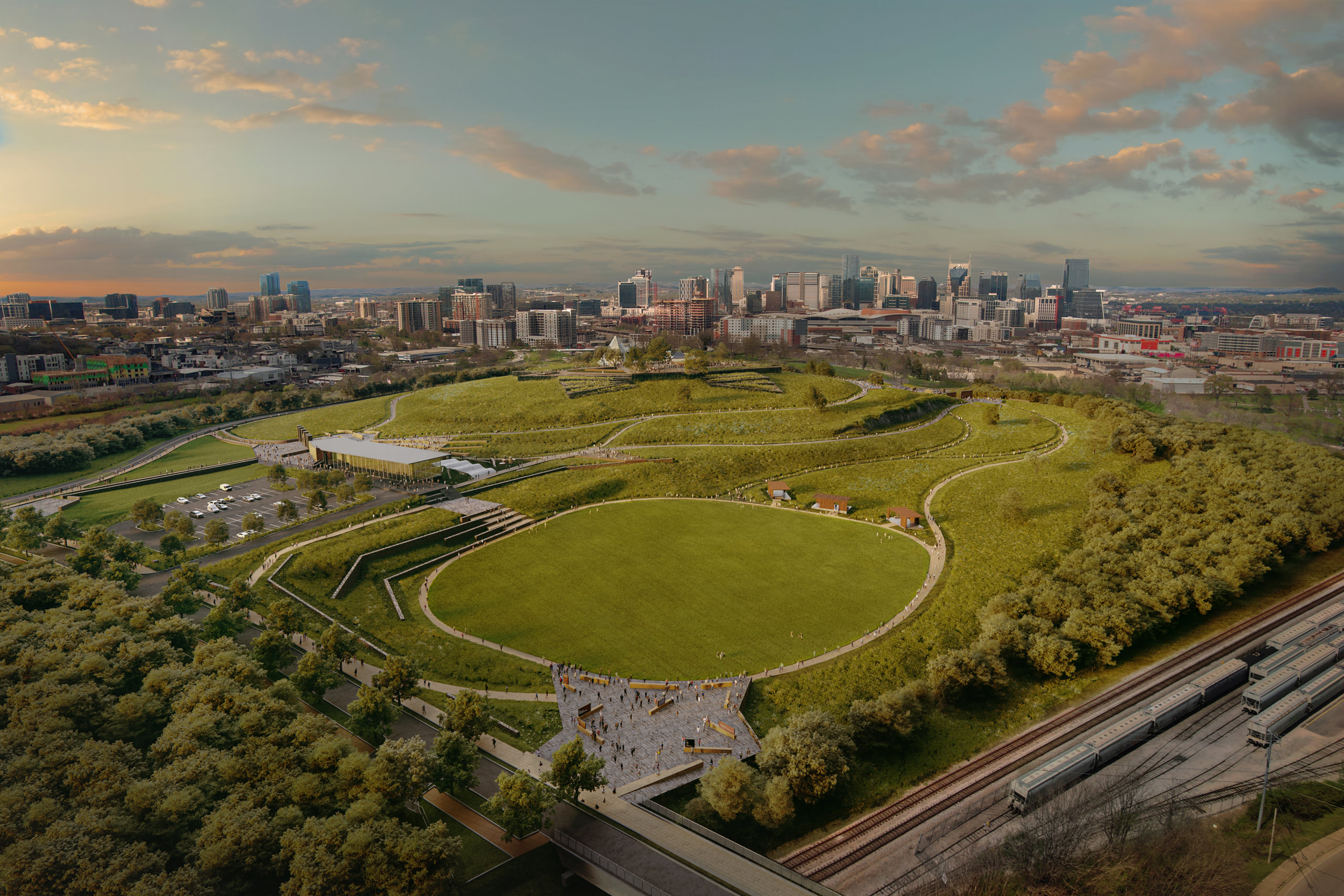 Aerial 3D exterior rendering of Fort Negley park in Nashvile, USA