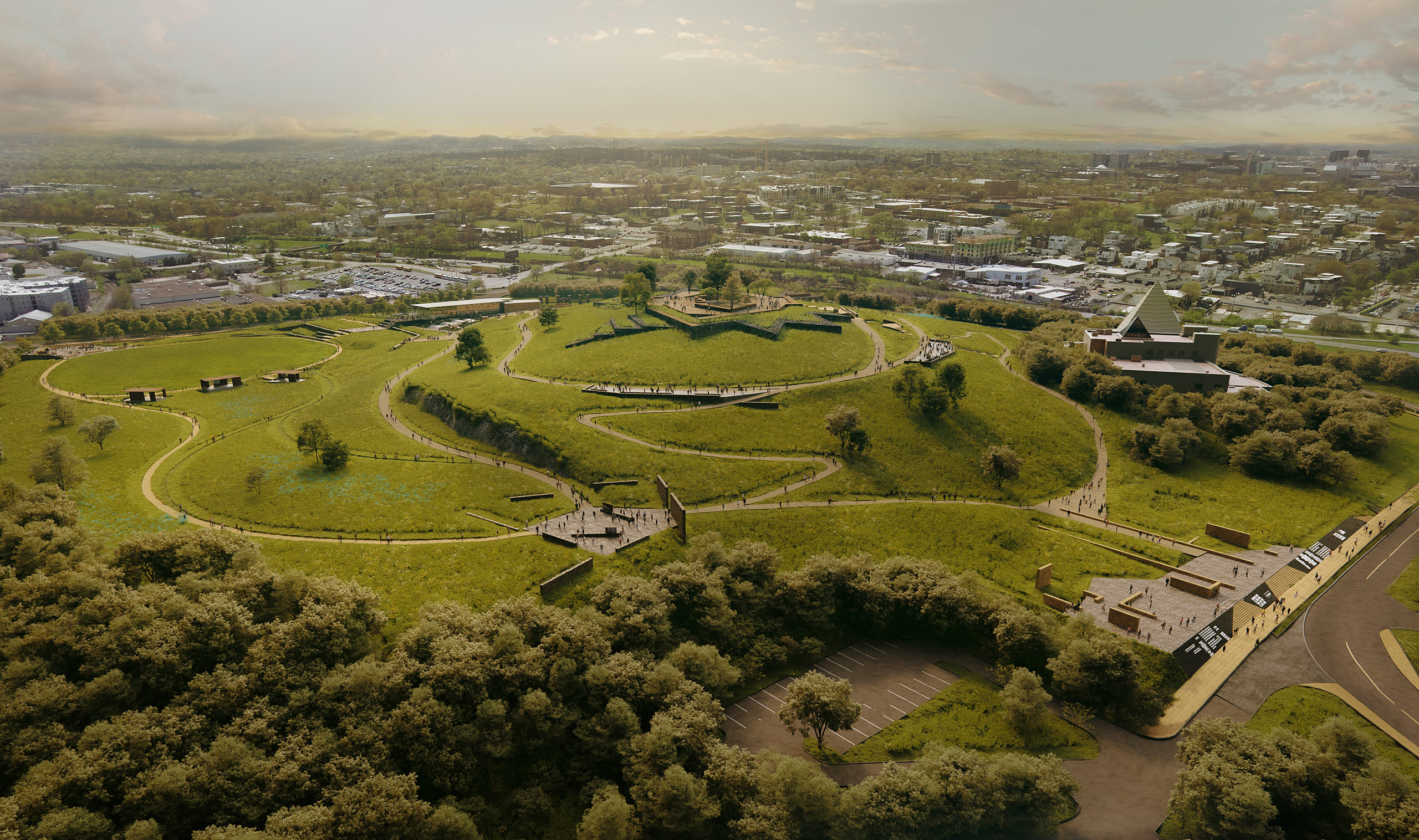 Aerial 3D architectural visualization of Fort Negley park in Nashvile, United States of America