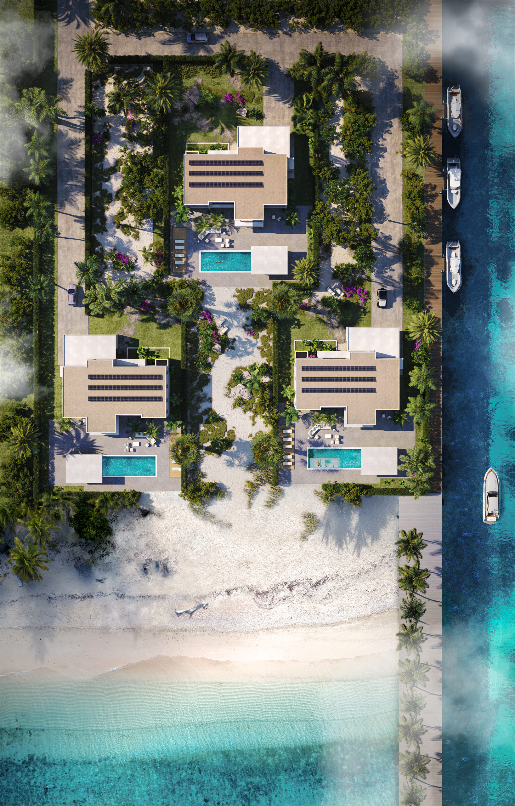 Vacation dream homes in Turks and Caicos visualized from a bird's eye view