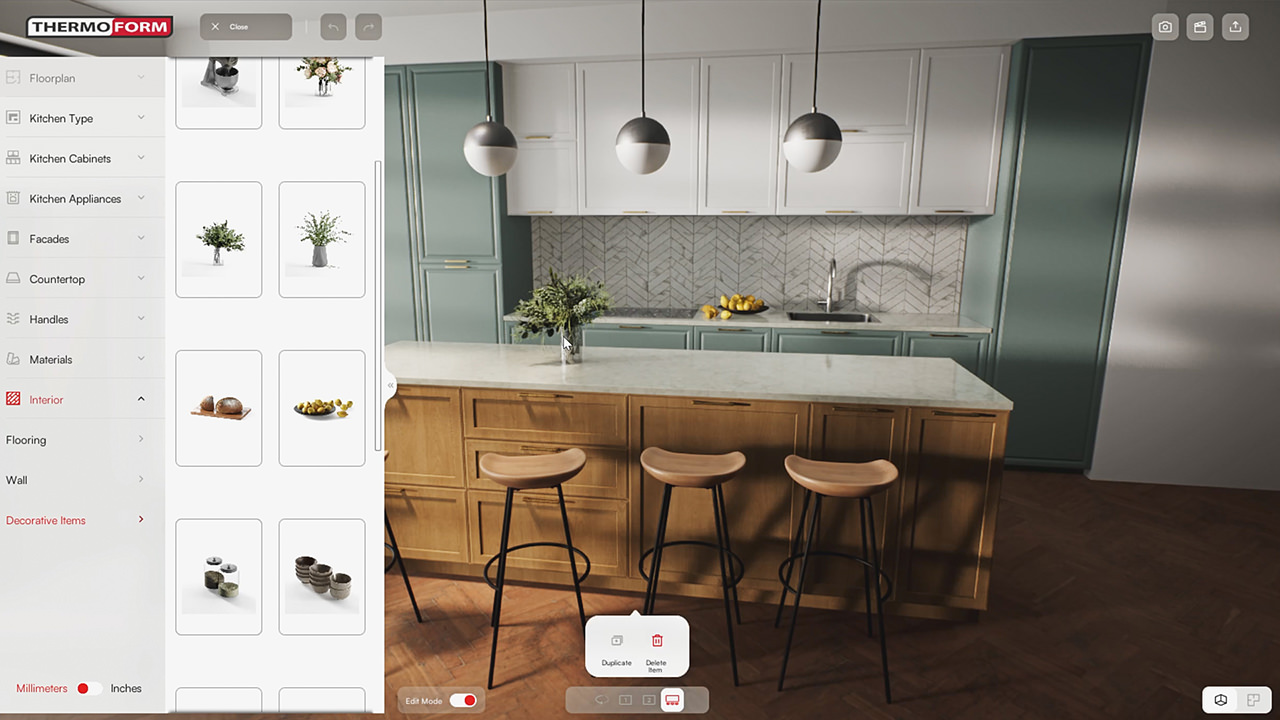 Kitchen decorative items in 3D product customizer