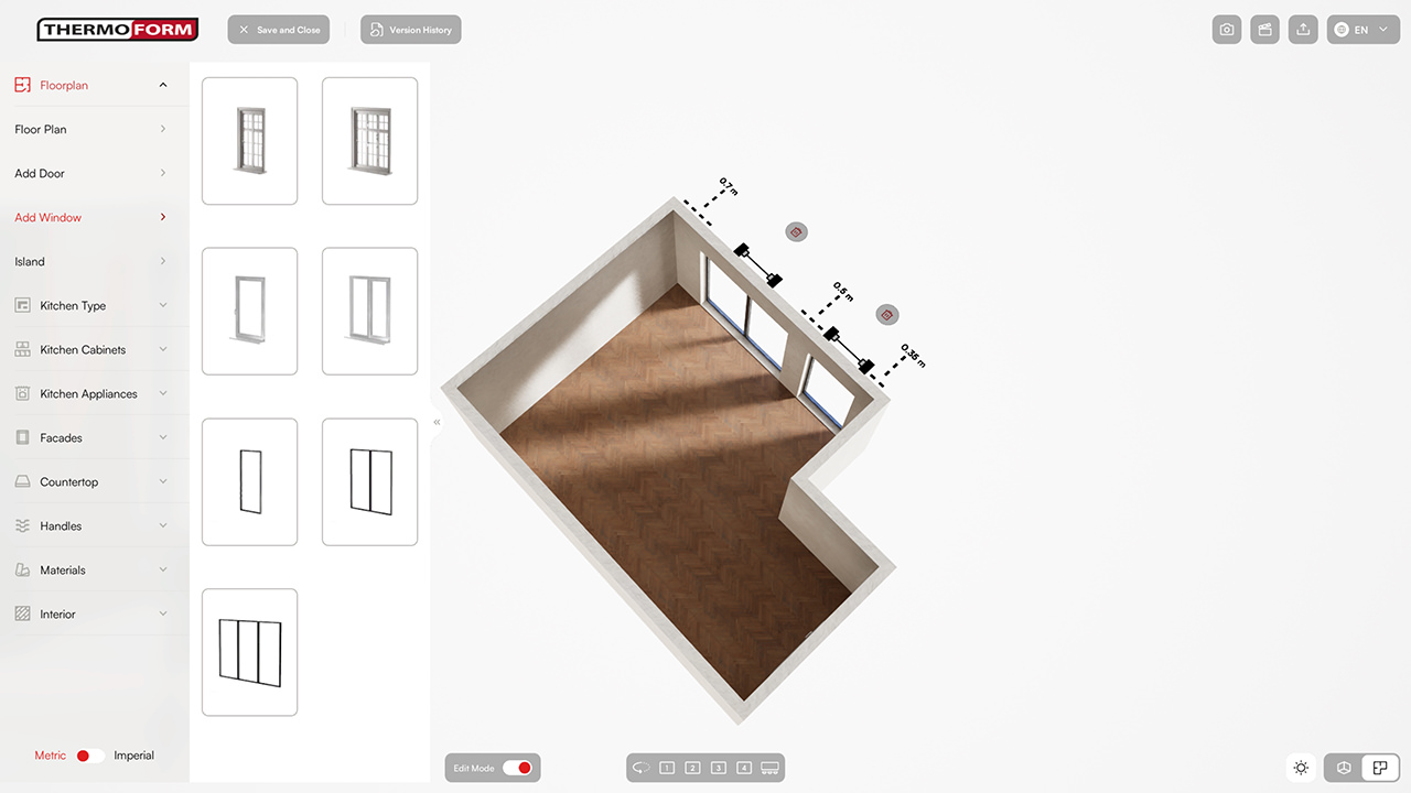 Kitchen floorplan with sunny windows