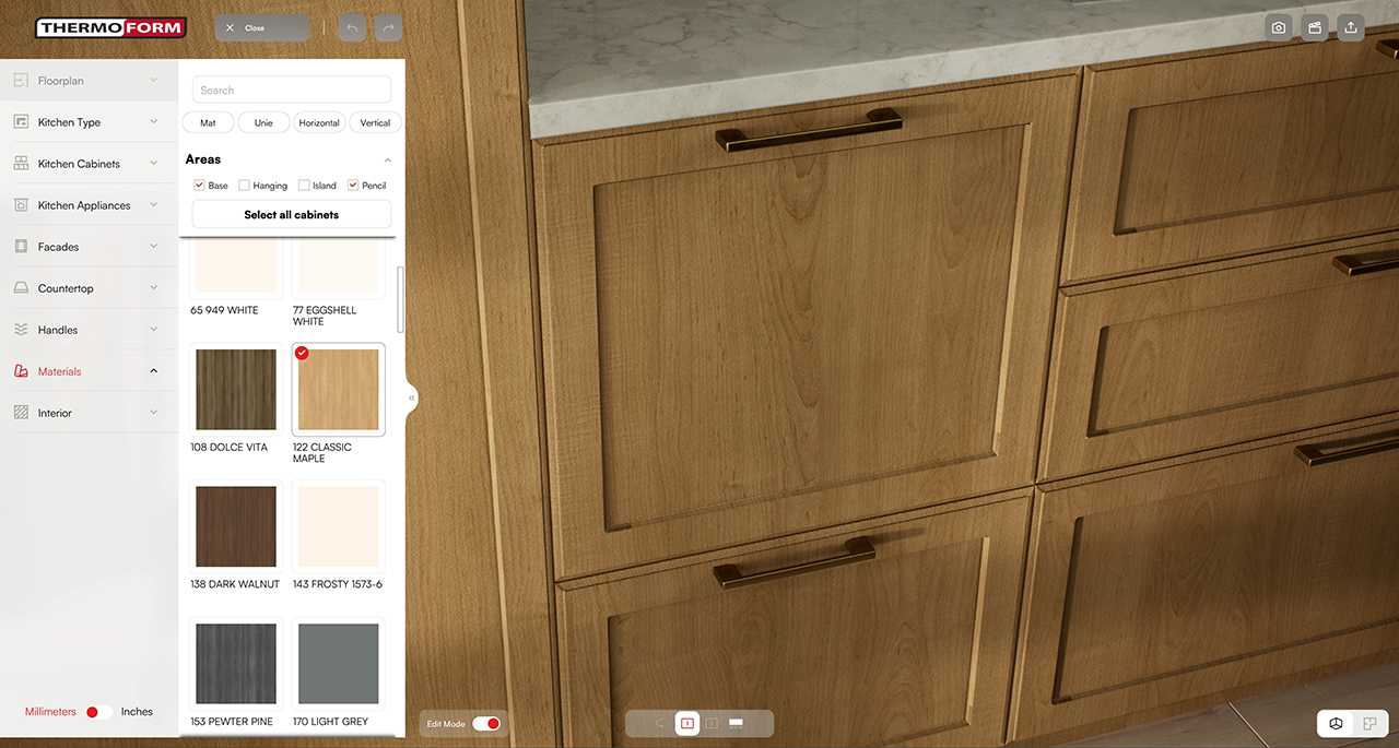 Kitchen front design with classic maple color panel