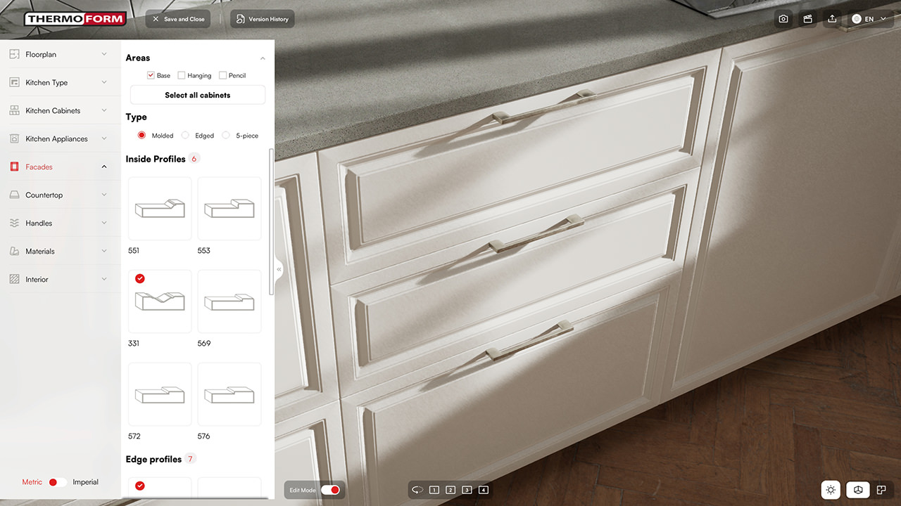 Cream white molded kitchen facade