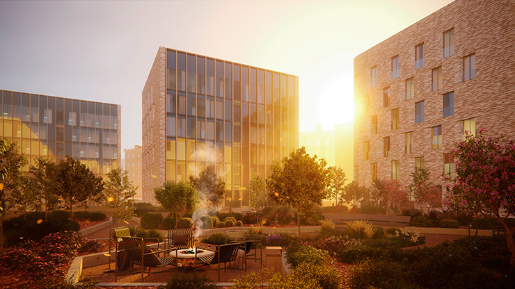 DEPO residential complex lit with sunset rays, special mention image in Vision Winners - Architizer A+Awards